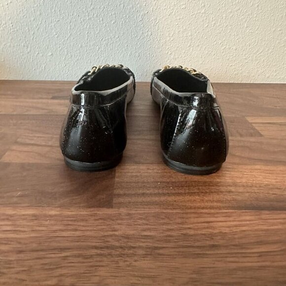 Coach Black Glitter Flats Loafers Drivers Charm Designer Patent Leather Size 6.5 - Picture 6 of 12